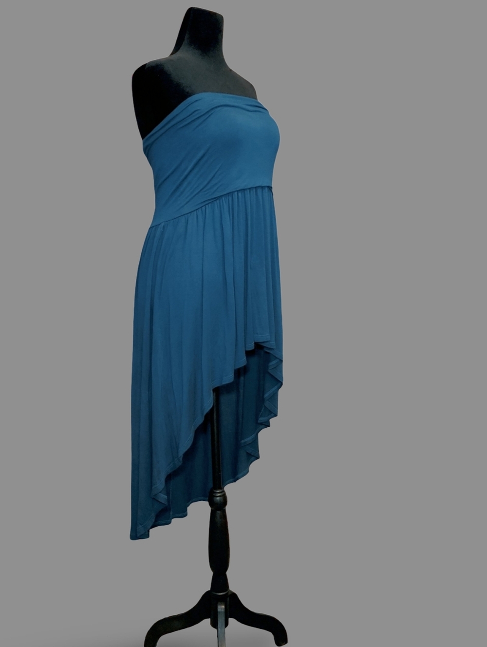YummyPlus Strapless Hi-Low Teal Dress 2X Plus Knit Pleated Rayon Spandex - Picture 2 of 9